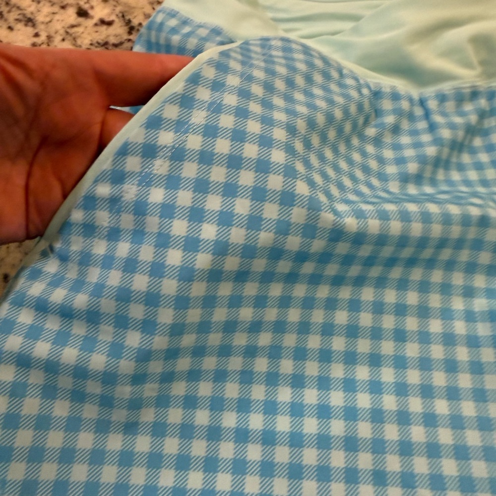 Lands' End Light Blue Gingham Athletic Swim Shorts - Picture 6 of 9